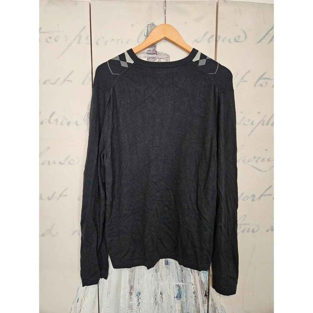 Banana Republic Argyle V-Neck Sweater Large Black Silk Cotton Cashmere Blend